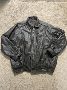 Phase Two Jacket Mens 3XLT Black Leather Bomber Full Zip Lined Elastic Hem